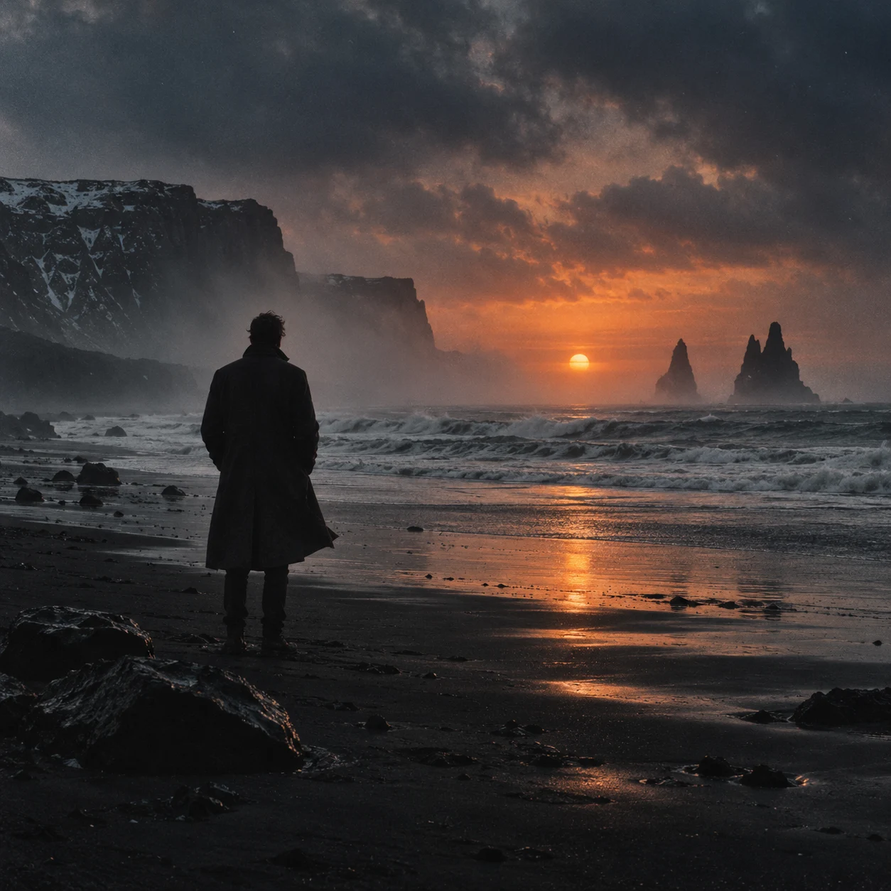 Illustrative cover artwork of a listener facing the ocean